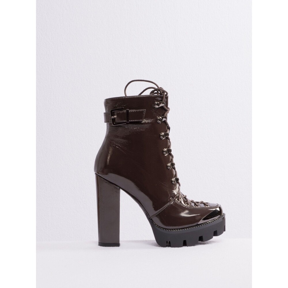 London Rag Lobra Brown Patent Lace Up Platform Ankle Boot Size US 8